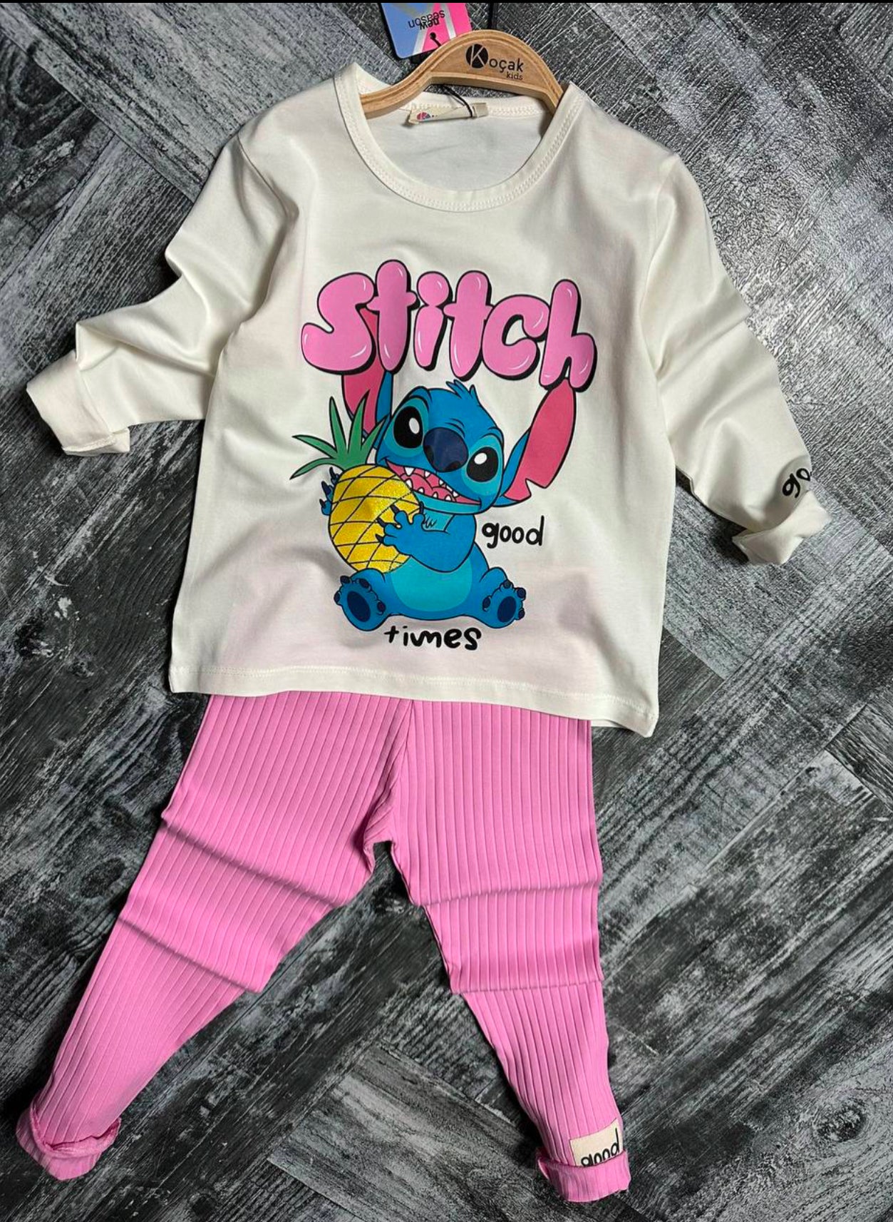Stitch Meisjes Setje Longsleeve & Leggings Roze
