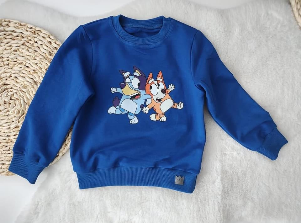 Jongens Jogging Suit 'Bluey En Bingo' Sweatshirt Blauw Met Bluey en Bingo Opdruk en Baggy Broek Dubbele Zak Blauw