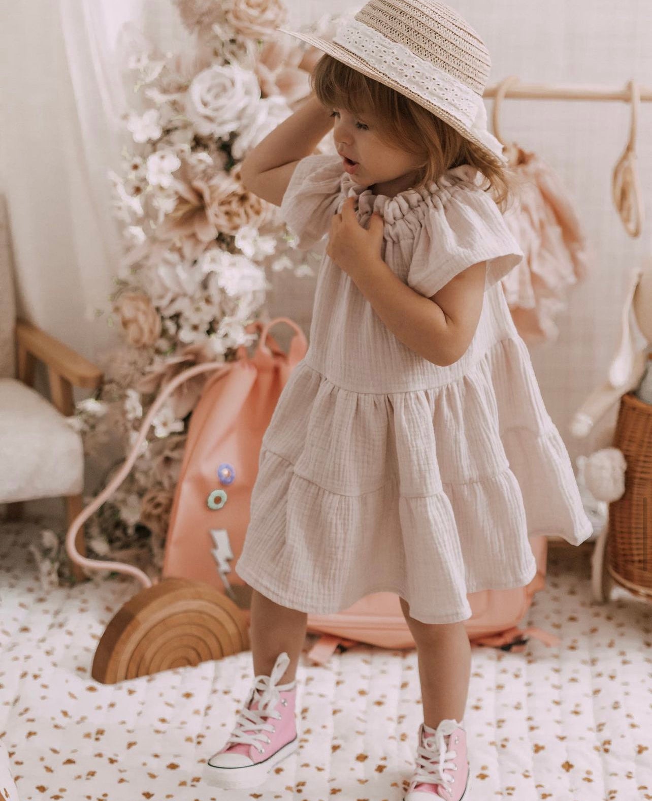 Meisjes Jurkje 'Mila' Mousseline Licht-Beige