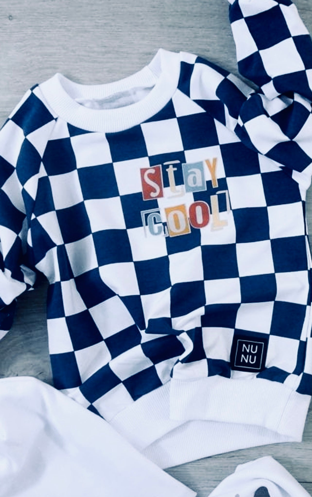 Jongens Sweatshirt ‘Stay Cool’ Met Geblokte Print Wit / Blauw