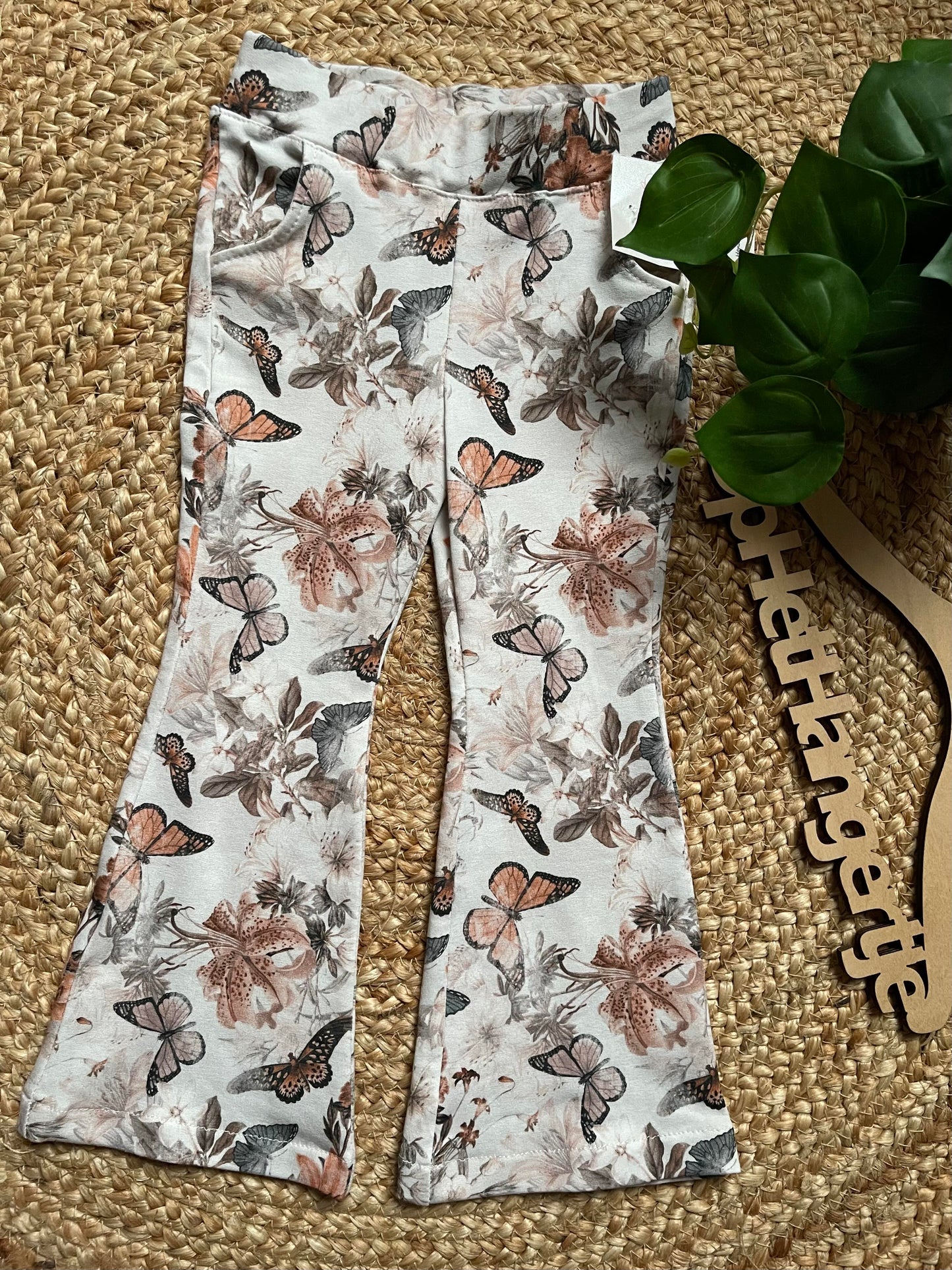 Meisjes Flared Broek 'Papillon' Ecru met Vlindermotief
