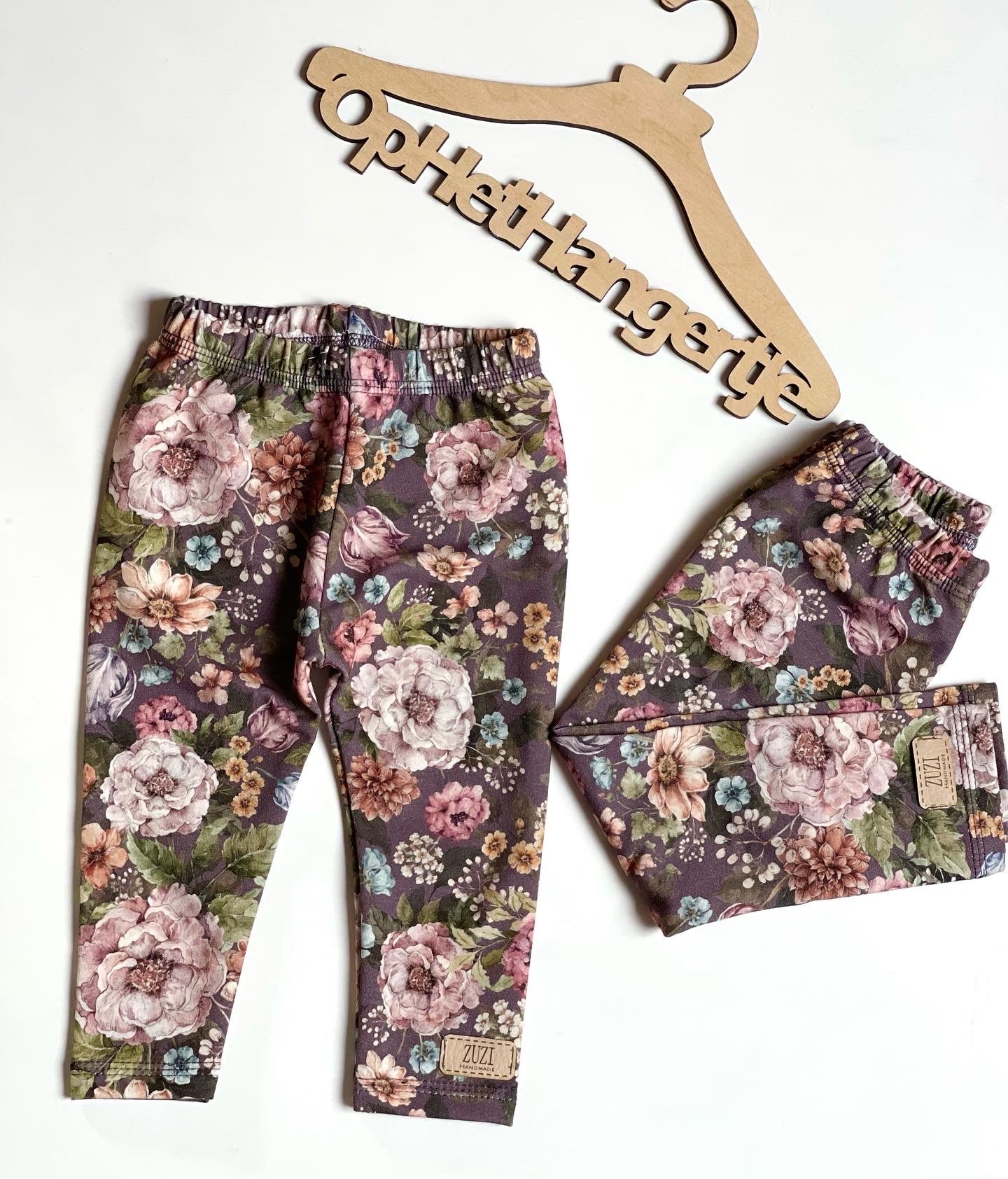 Meisjes Legging 'Fleurig' met Fleurig Bloemenmotief Donker-Paars