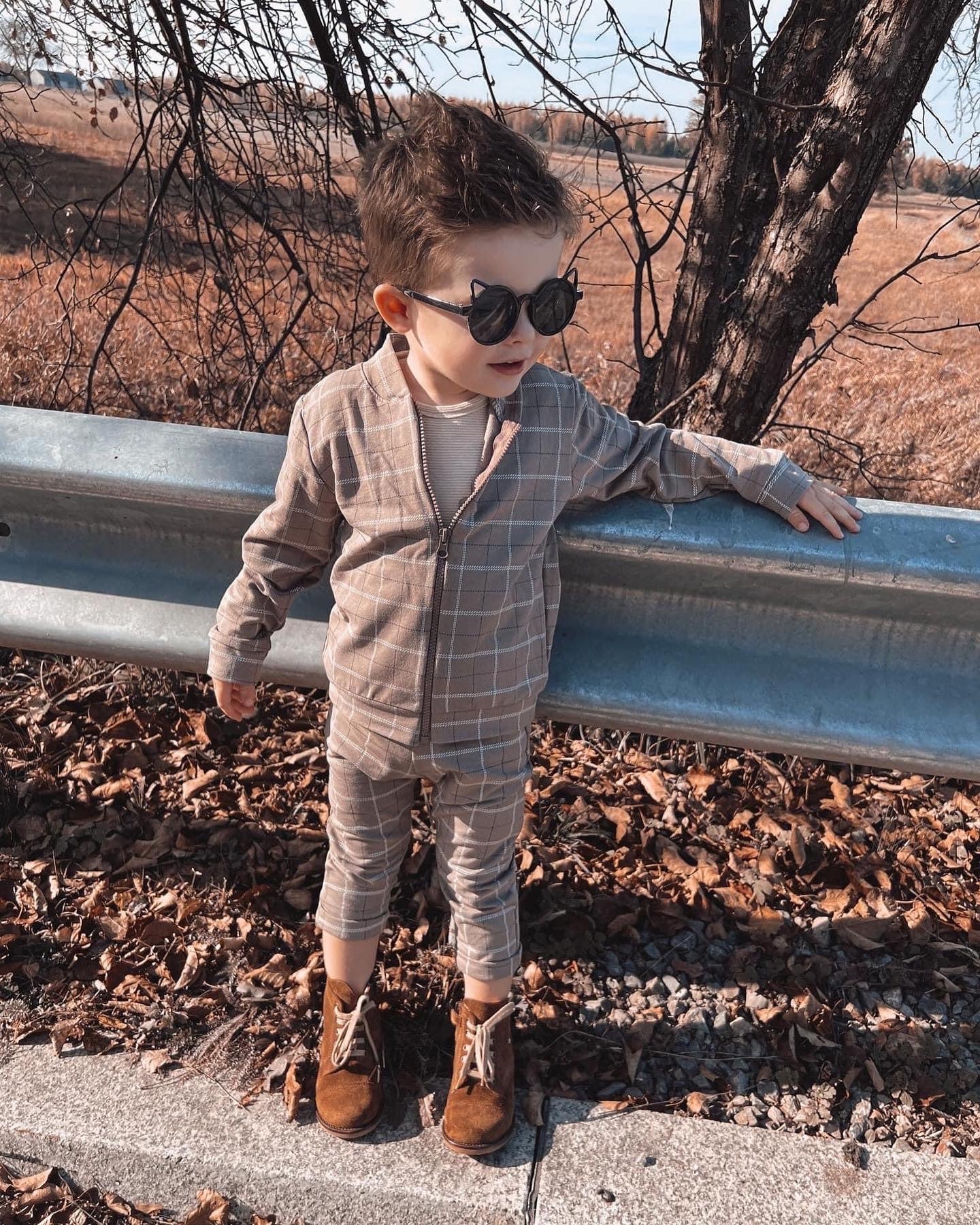 Jongens Setje 'Peter' Vest met Rits en Broek Beige / Geruit