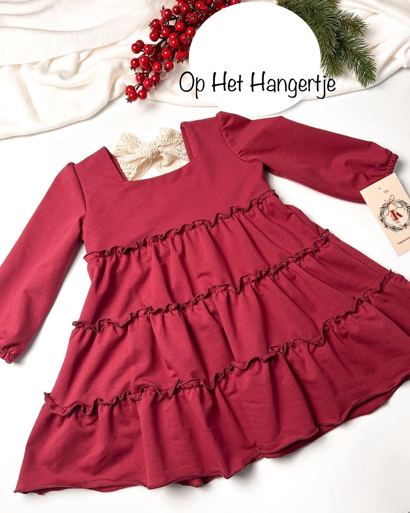 Chique Jurk 'Classic Lady' Met Ruches en Strik Bordeaux Rood