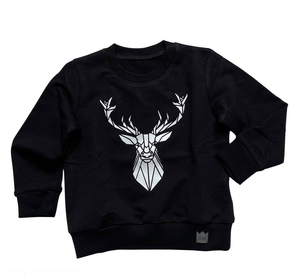 Jongens Sweatshirt 'Hert' Zwart met Hert opdruk Wit