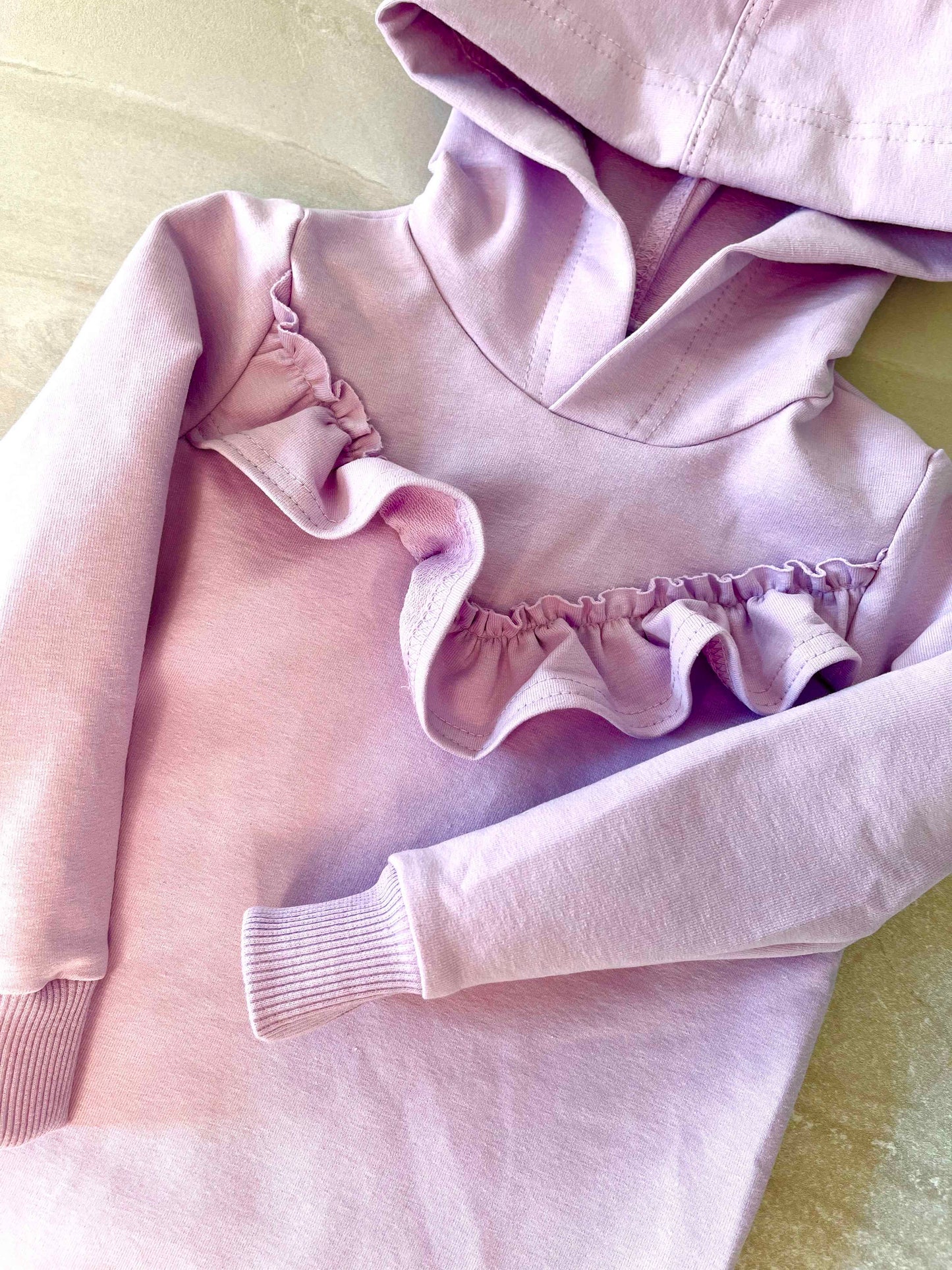 Meisjes Tuniek 'Lila' met Ruches en Capuchon Lila