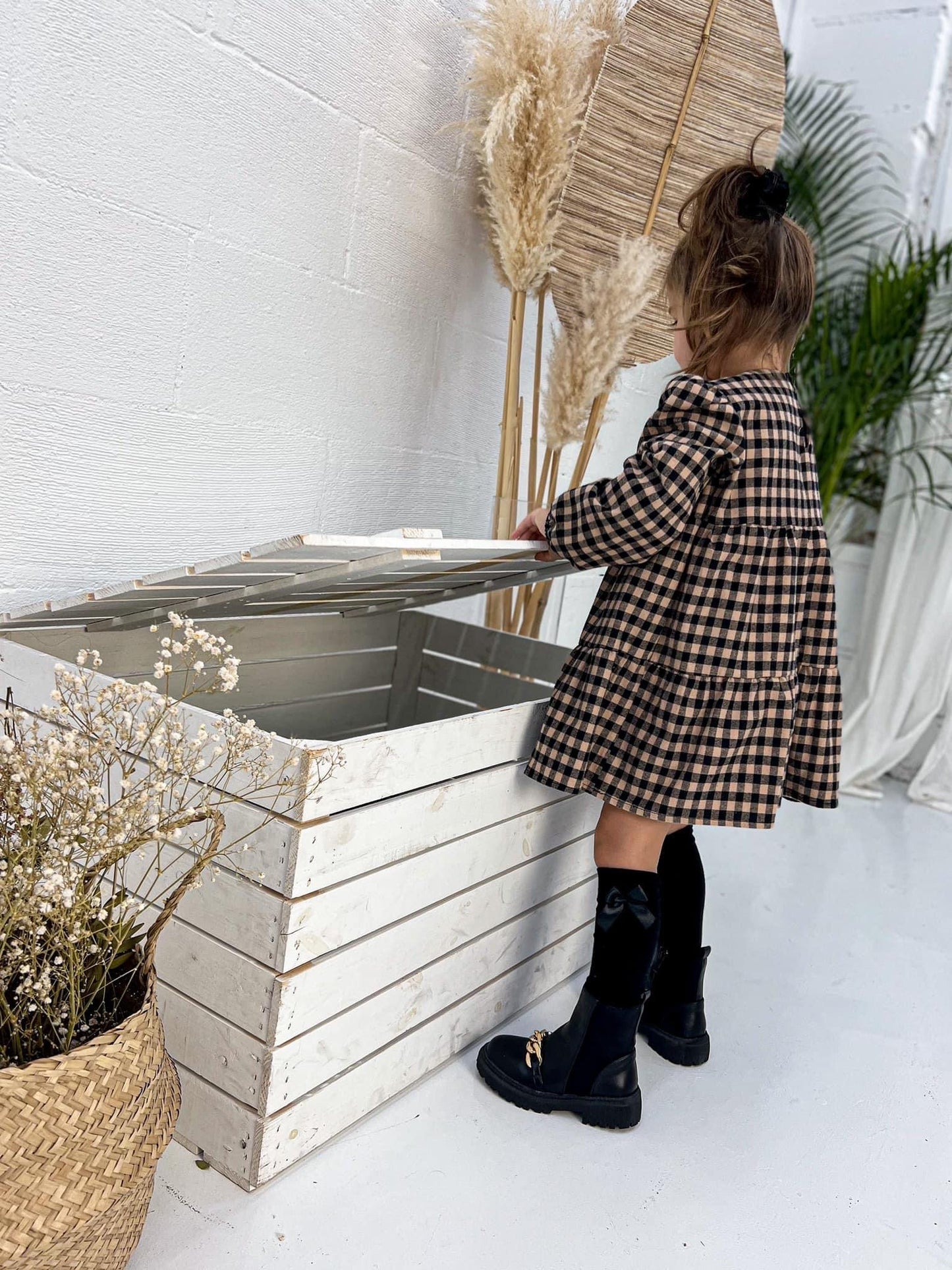 Jurkje ‘Sylvia’ Beige / Zwart Met Ruitmotief