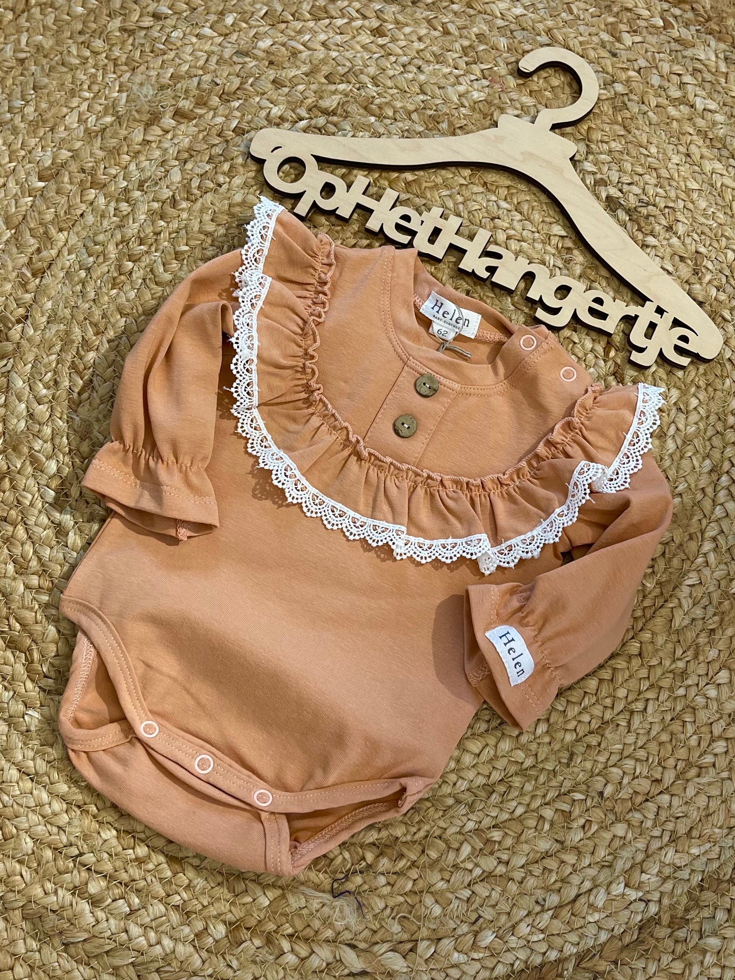 Meisjes Body / Romper Met Ruches Borduursel Decoratieve Knopen Knoopsluiting Camel
