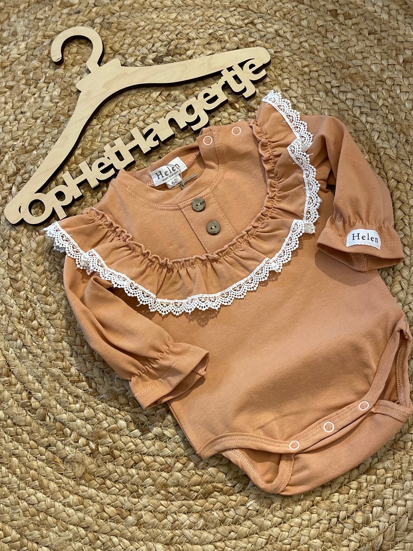 Meisjes Body / Romper Met Ruches Borduursel Decoratieve Knopen Knoopsluiting Camel