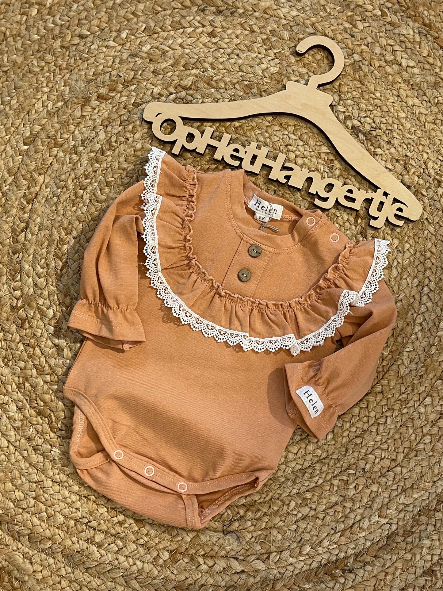 Meisjes Body / Romper Met Ruches Borduursel Decoratieve Knopen Knoopsluiting Camel