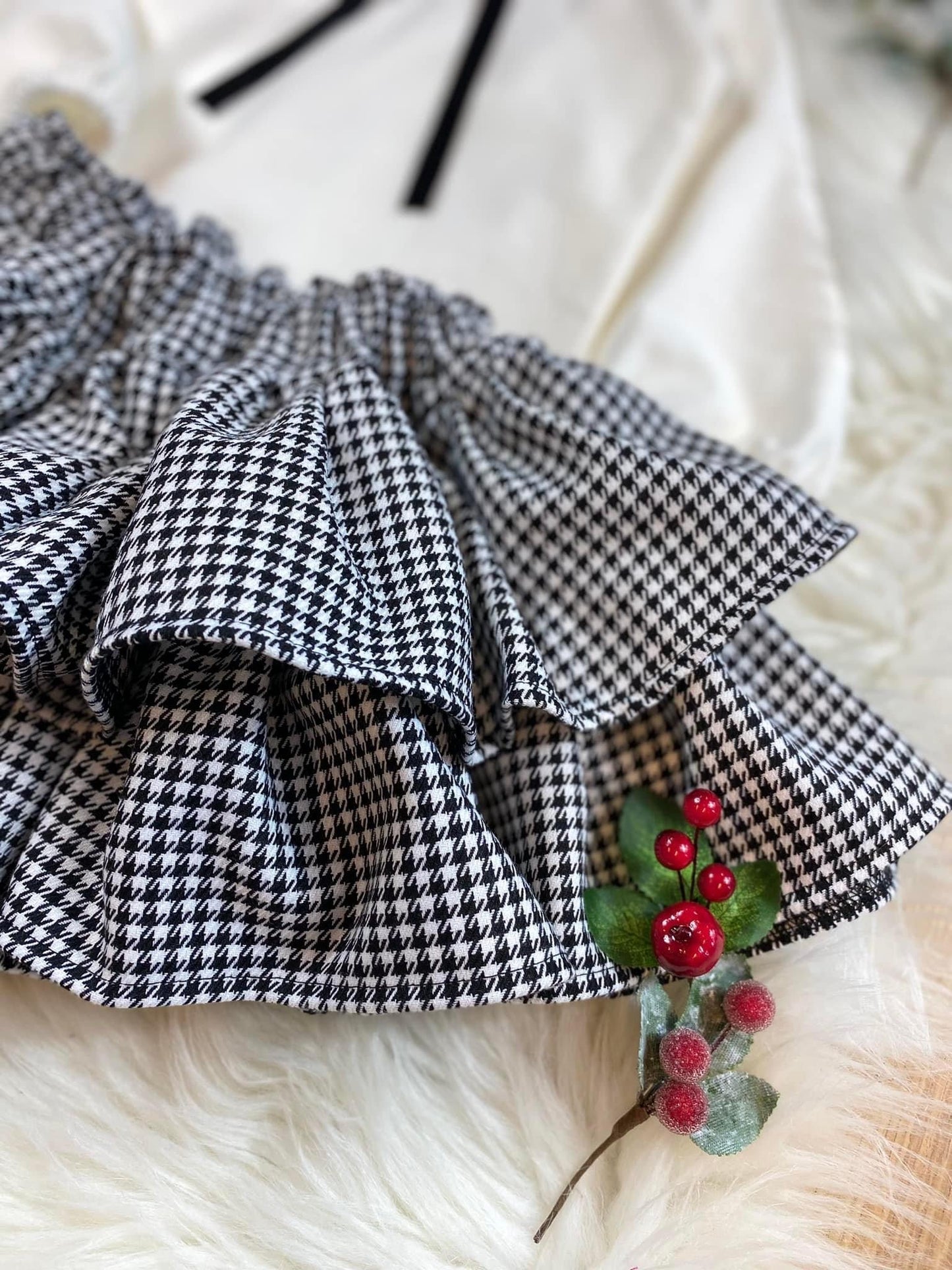 Meisjes Rokje 'Isabella' Met Ruches Pied-de-Poule Zwart Grijs Wit