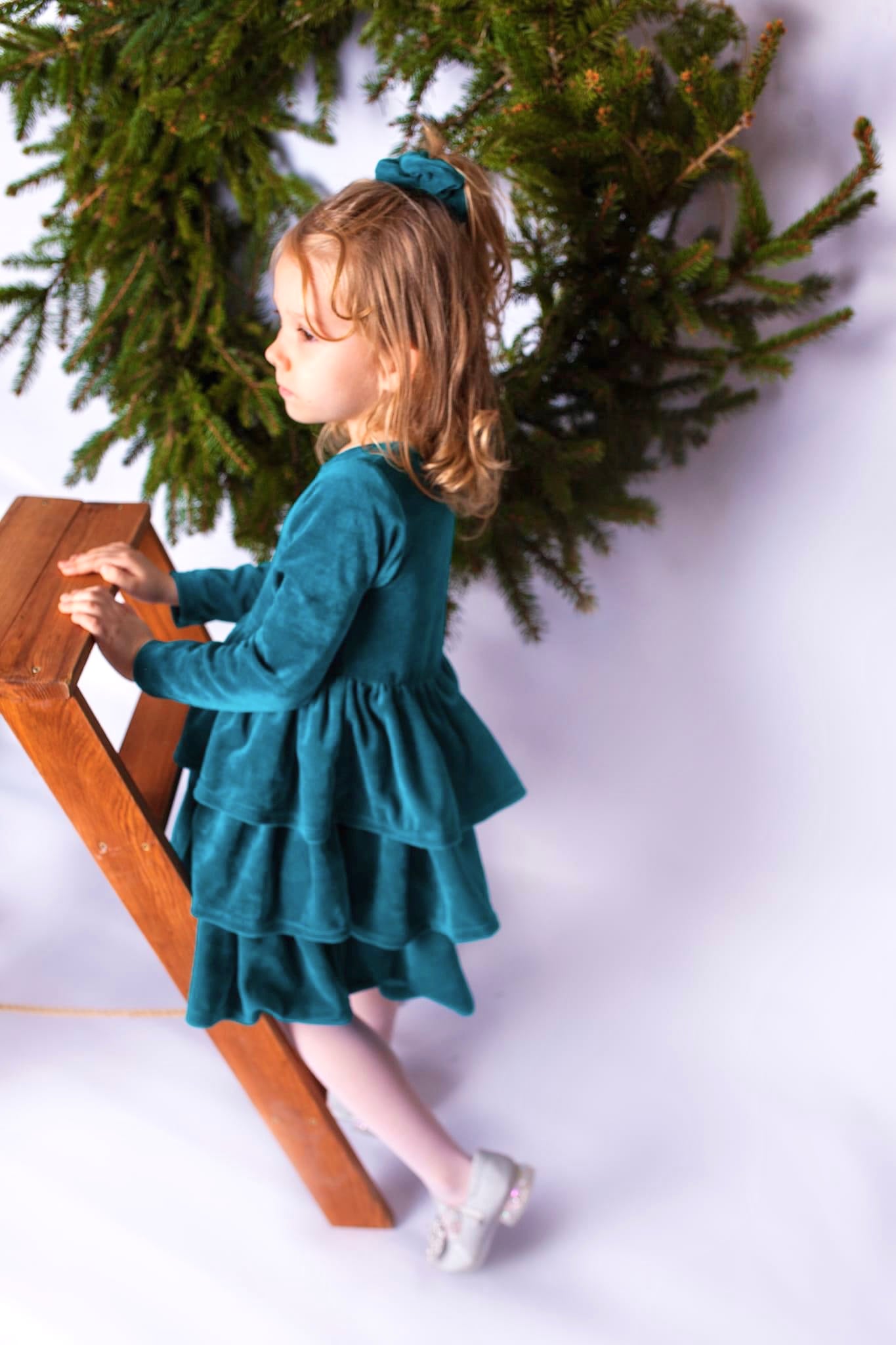 Jurkje 'Esmeralda' Velours Met Ruches Samaragd Groen