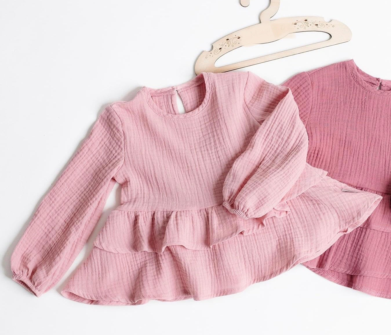 Meisjes Mousseline Tuniek ‘Charlotte’ Met Ruches Licht-Roze