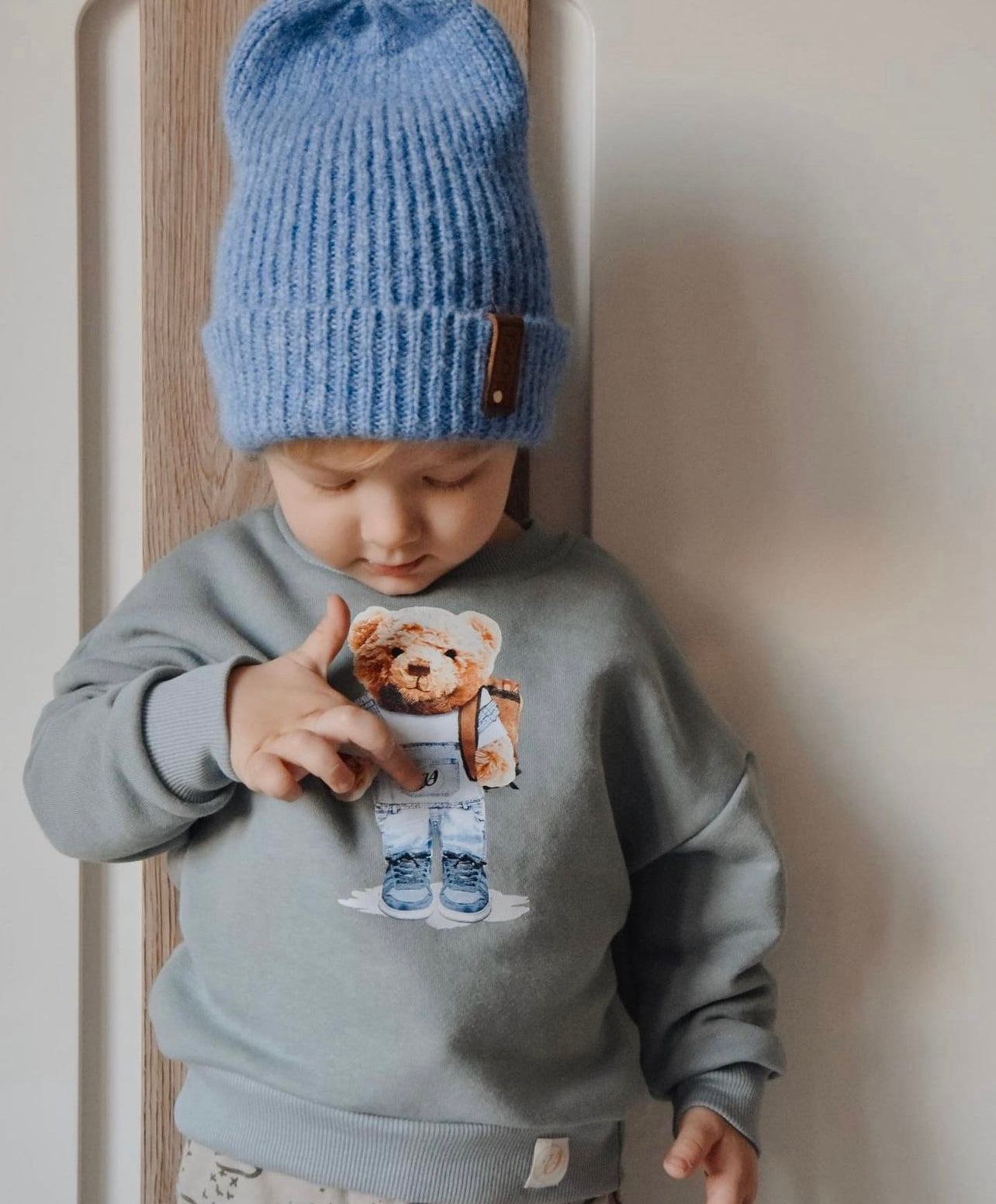 Jongens Sweatshirt ‘Teddy-Boy’ Met Beer Opdruk Hydro-Blauw