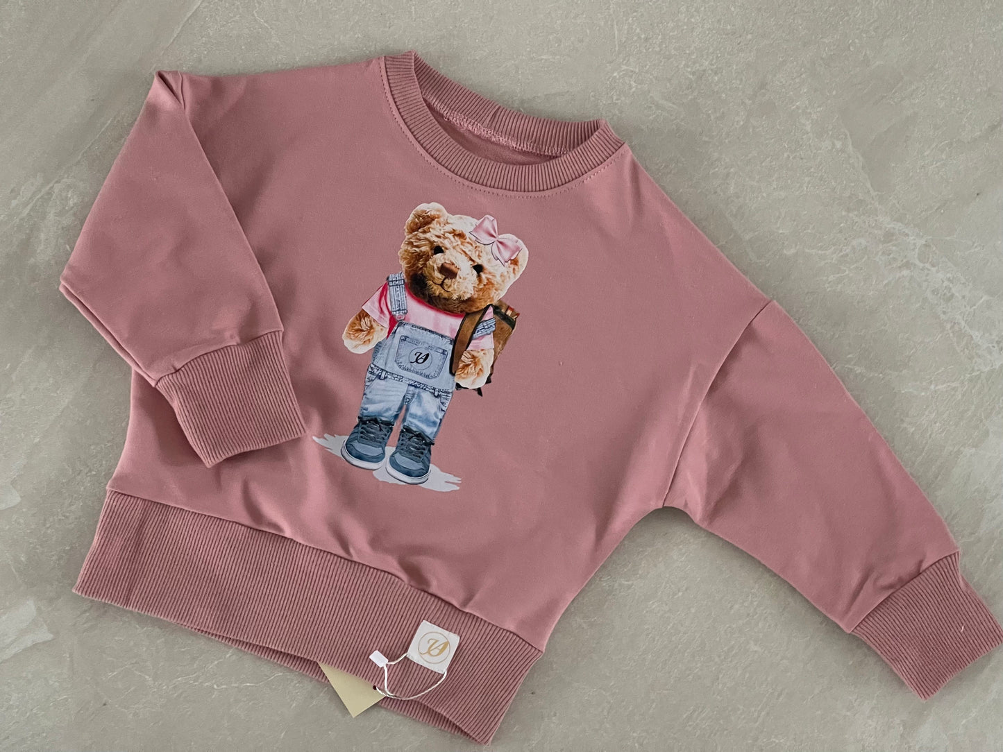 Meisjes Sweatshirt ‘Teddy-Girl’ Met Beer Opdruk Oud-Roze