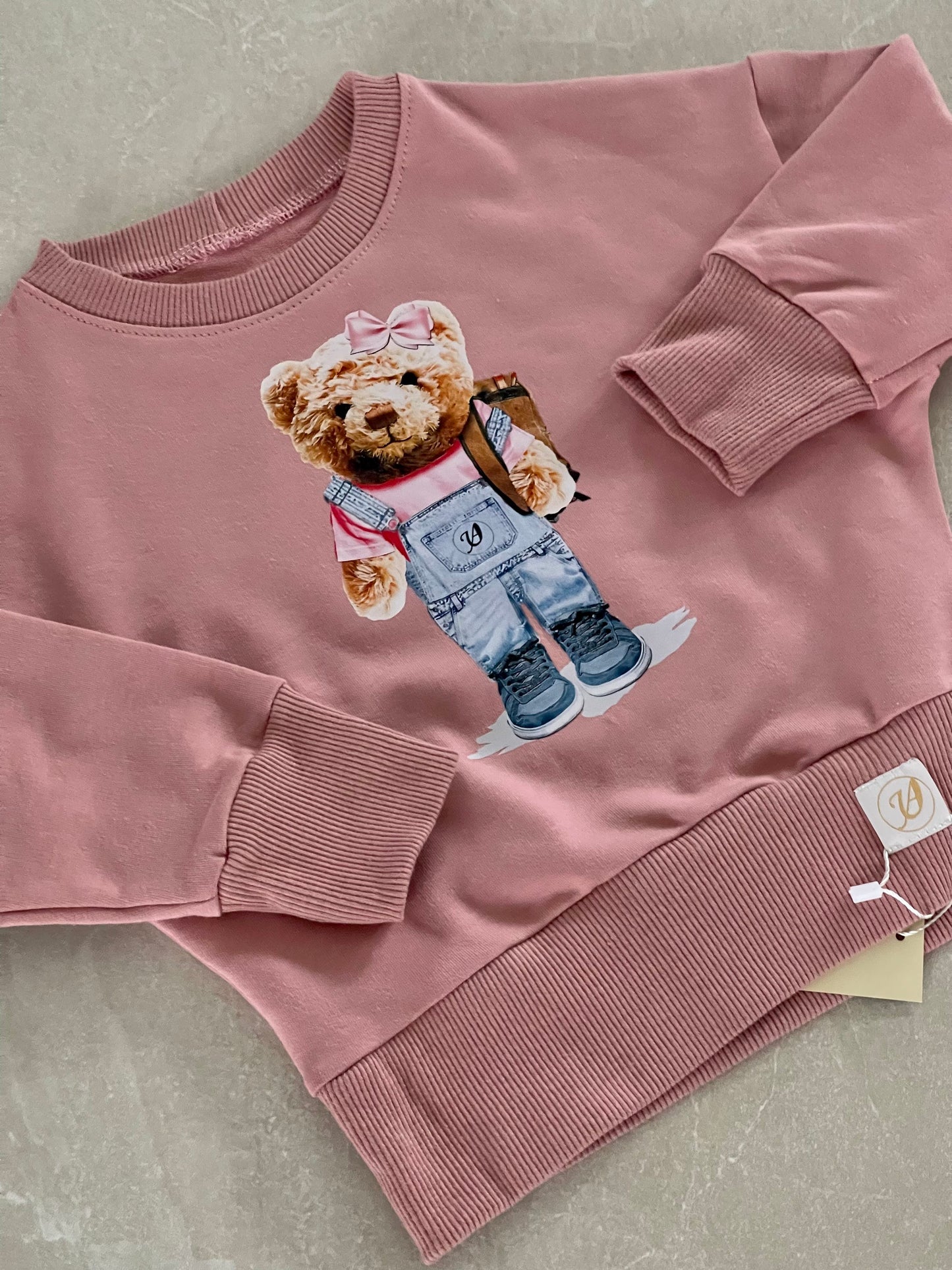 Meisjes Sweatshirt ‘Teddy-Girl’ Met Beer Opdruk Oud-Roze
