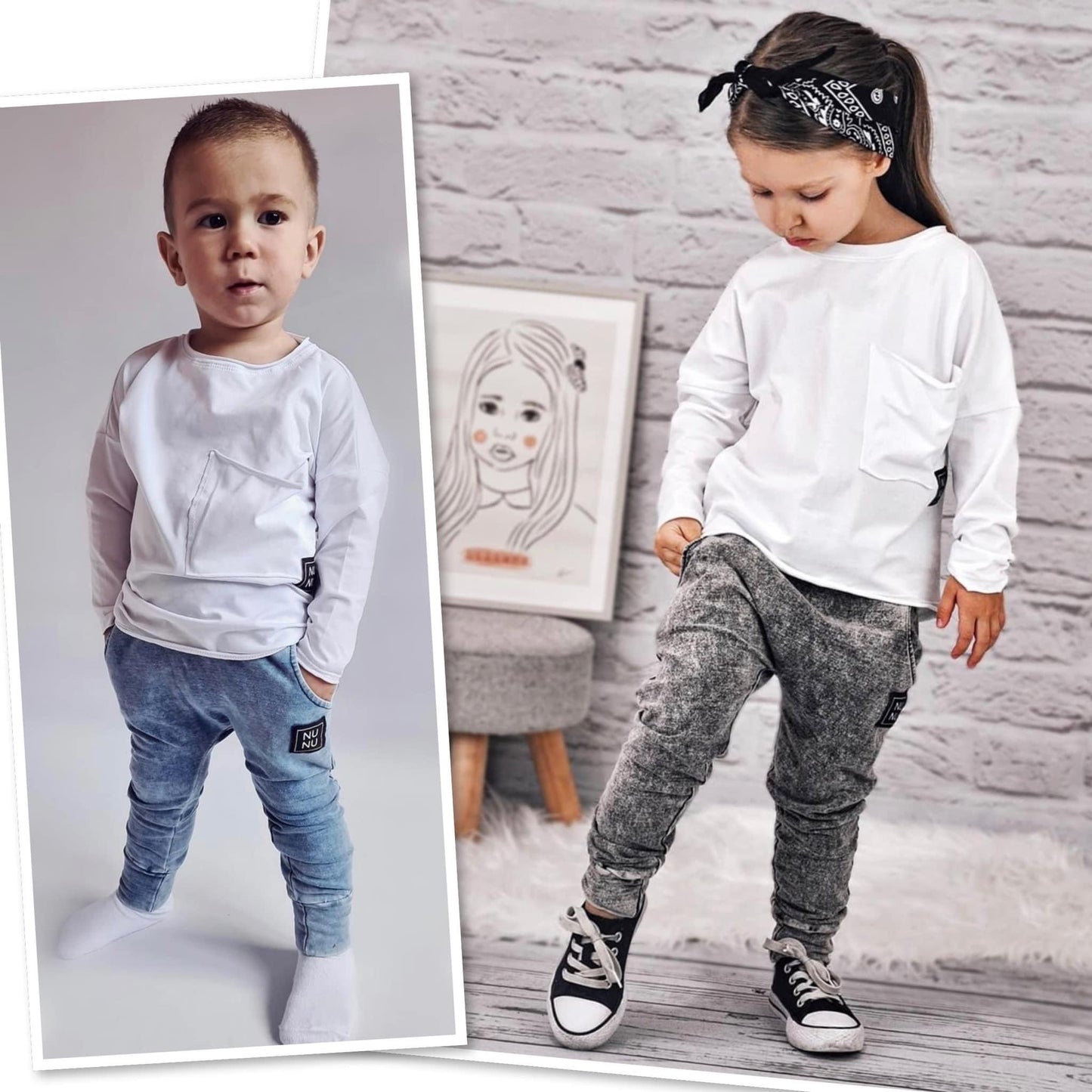 Unisex Longsleeve 'NuNu' met Zak Wit