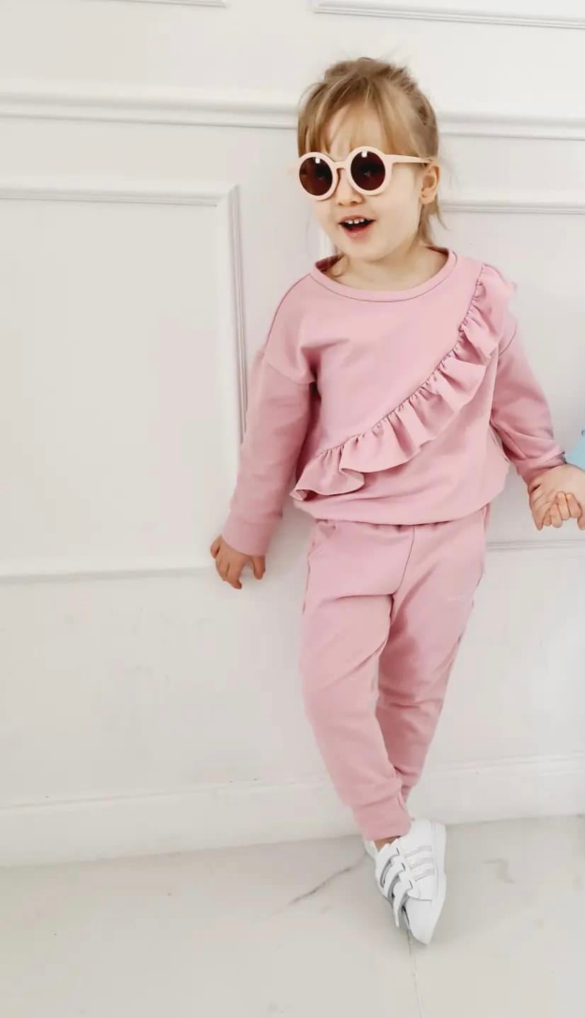 Meisjes Setje 'Missi Ruche' Sweatshirt met Ruche en Jogging Broek Roze