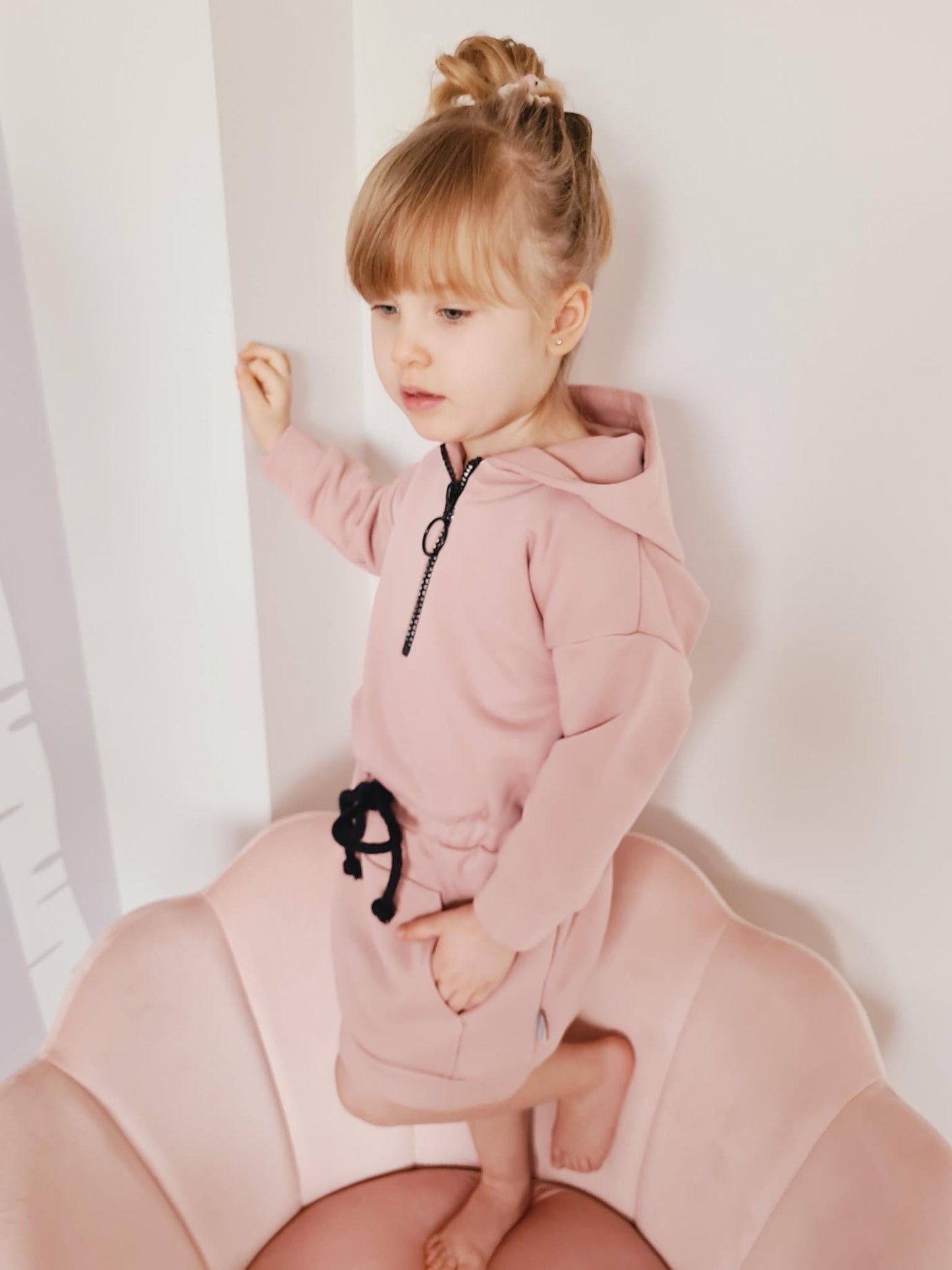 Tuniek 'Sporty' met Capuchon, Ritssluiting, Koord en Zakken Oud-Roze