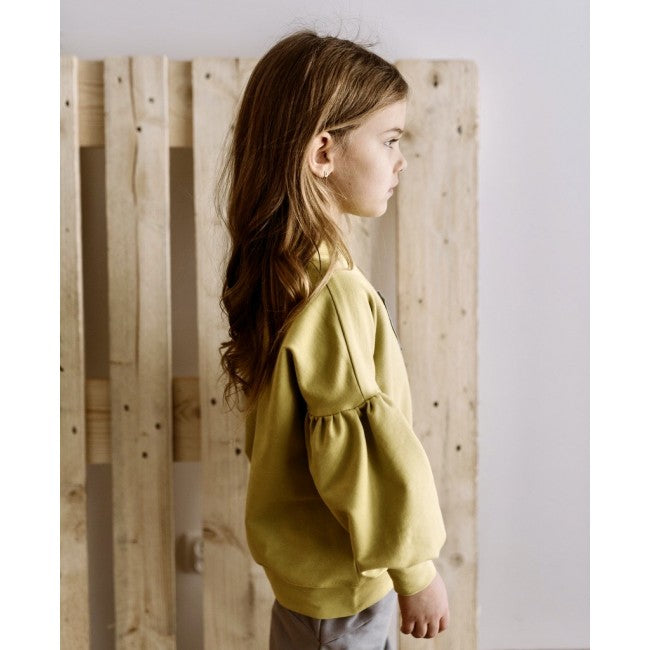 Meisjes Sweatshirt 'Liefde' met Hartje en Decoratieve Mouwen Oker-Geel