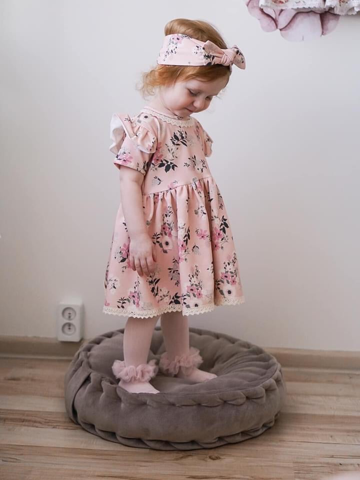 Retro Jurkje 'Retro' met Ruches Oud-Roze / Bloemenmotief