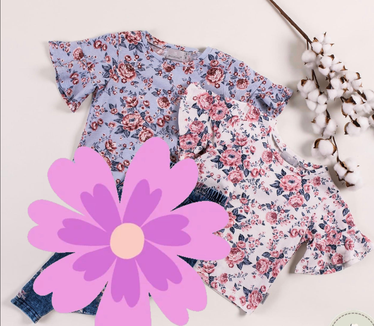 Meisjes Shirt met Ruches Creme / Bloemenmotief