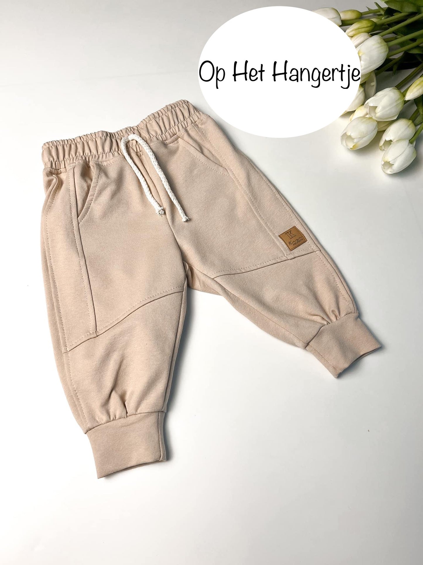 Jongens Jogging broek Beige met decoratief koord