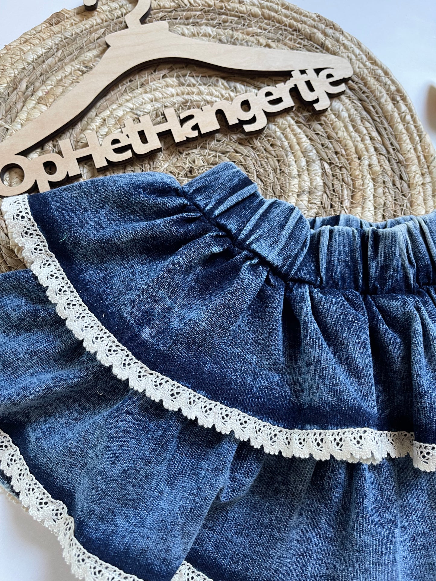 Rokje Denim-look Blauw Met Wit Borduursel