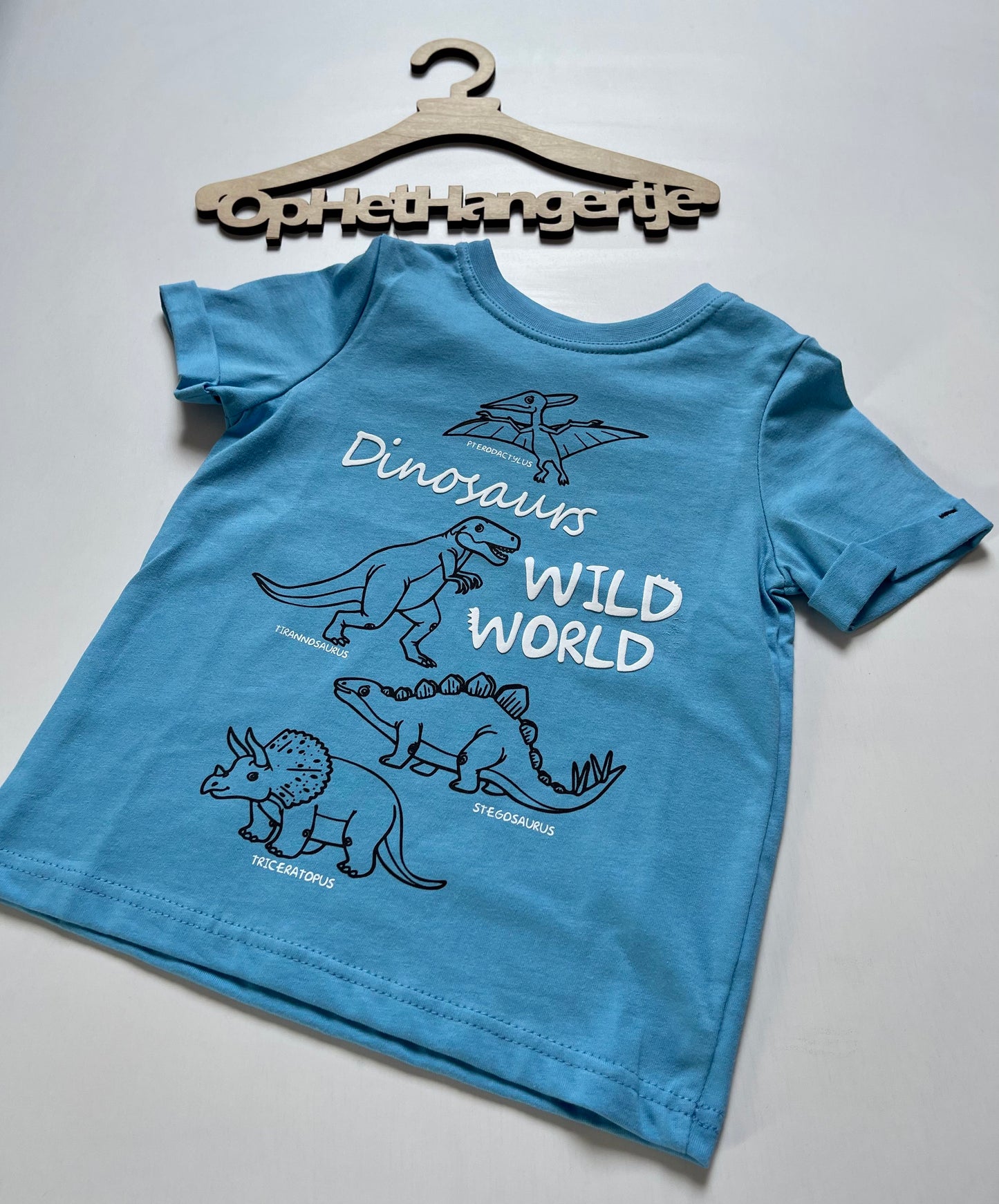 Jongens T-Shirt 'Dinosaurs Wild World' Blauw met Opdruk