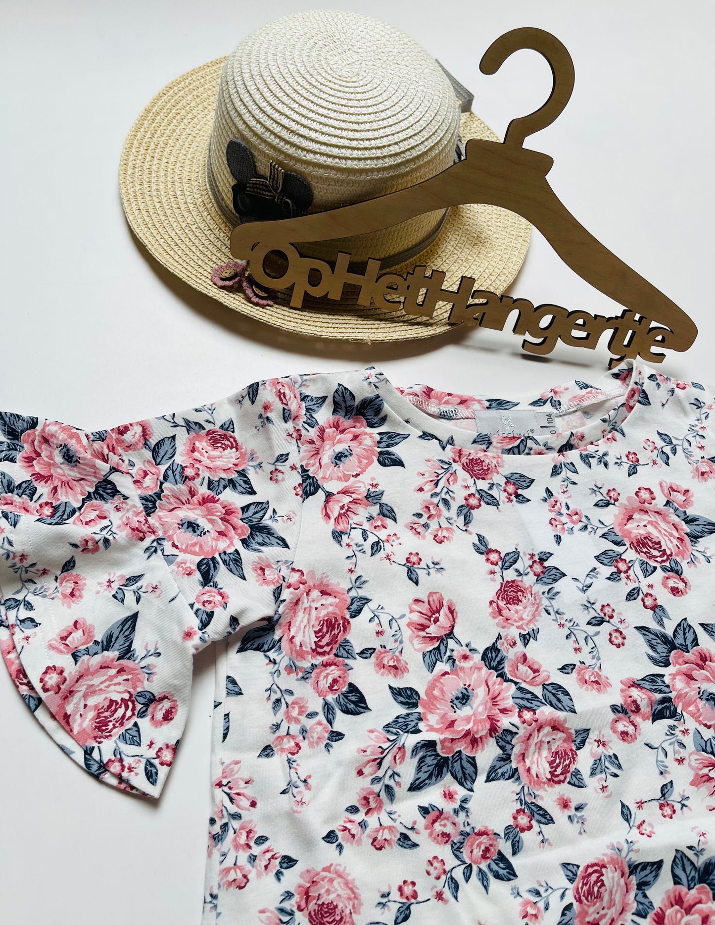 Meisjes Shirt met Ruches Creme / Bloemenmotief