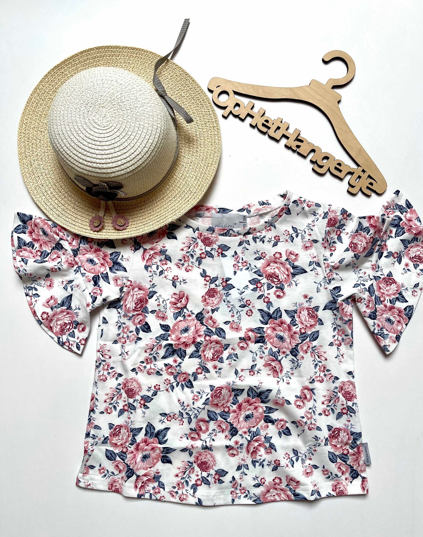 Meisjes Shirt met Ruches Creme / Bloemenmotief