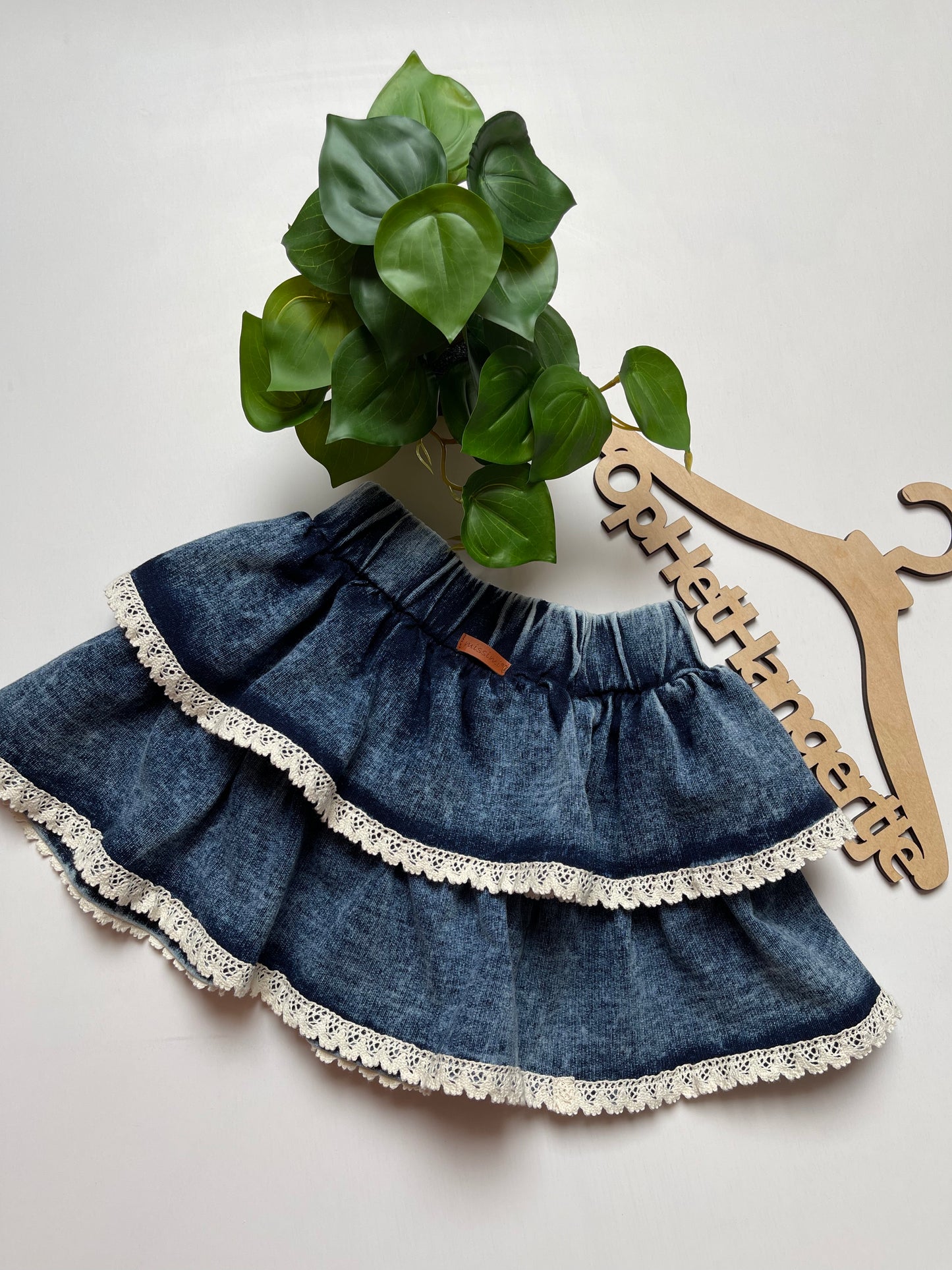Rokje Denim-look Blauw Met Wit Borduursel
