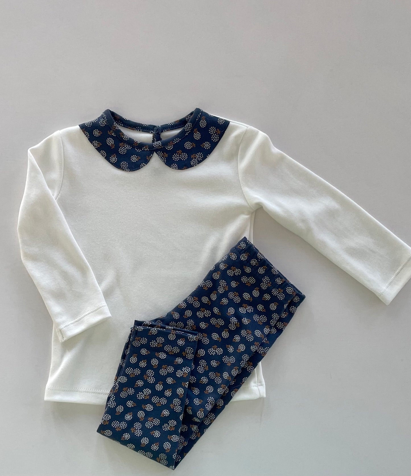 Meisjes Setje 'Dandelion' Longsleeve Wit / Bloemen met Legging Navy Blauw / Bloemen