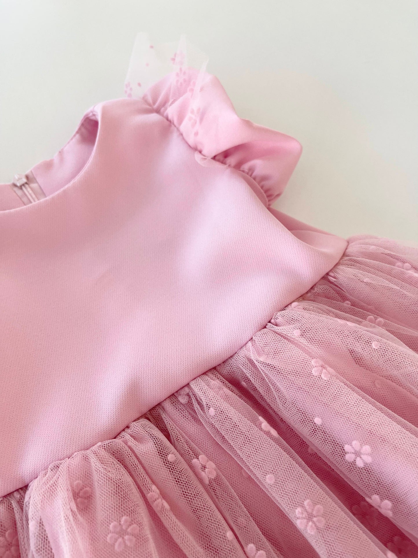 Casual Tule Jurk Roze met bloemetjes