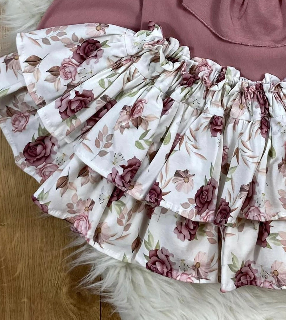Rokje 'Roses' met ruches Bloemenmotief Creme