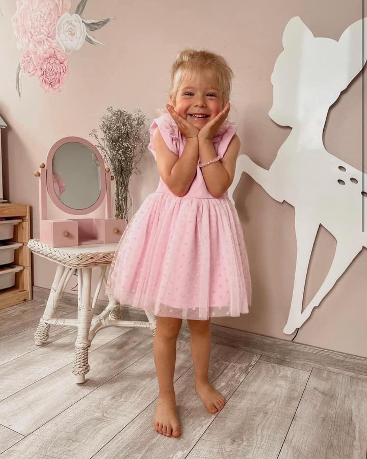 Casual Tule Jurk Roze met stippen