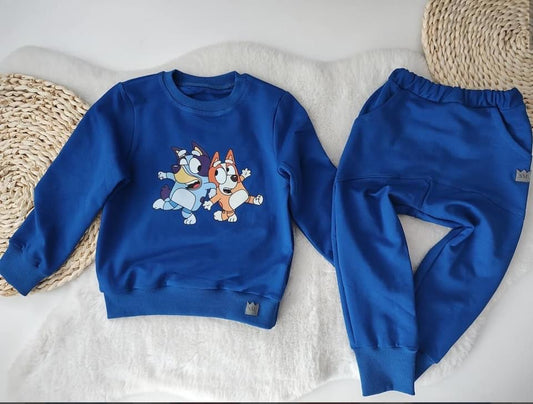 Jongens Jogging Suit 'Bluey En Bingo' Sweatshirt Blauw Met Bluey en Bingo Opdruk en Baggy Broek Dubbele Zak Blauw