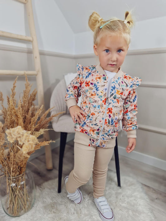 Meisjes Vestje ‘Jolien’ Ritsluiting Beige Met Bloemenprint