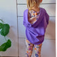 Meisjes Set ‘Salie’ Poncho Gevoerde Capuchon Violet En Legging Bloemenmotief