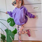 Meisjes Set ‘Salie’ Poncho Gevoerde Capuchon Violet En Legging Bloemenmotief