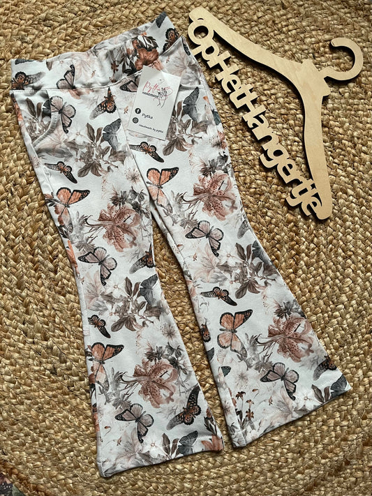 Meisjes Flared Broek 'Papillon' Ecru met Vlindermotief