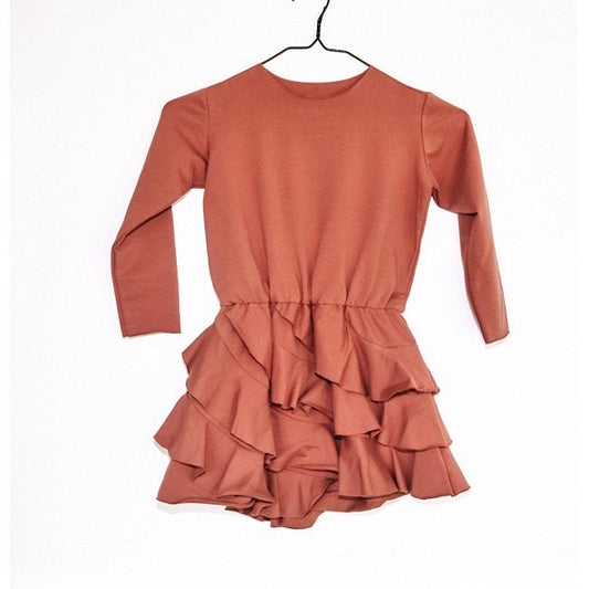 Meisjes Jurk 'Flamenco' met Ruches, Lange Mouwen Bruin