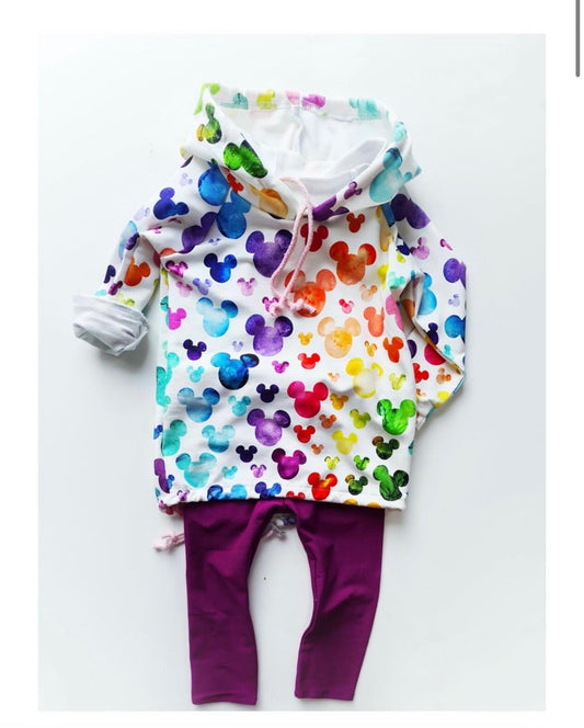 Meisjes Setje 'Colourful Mickey' Oversized Hoodie Wit/Mickey Print en Legging PAARS