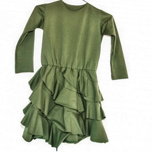 Meisjes Jurk 'Flamenco' met Ruches, Lange Mouwen Groen