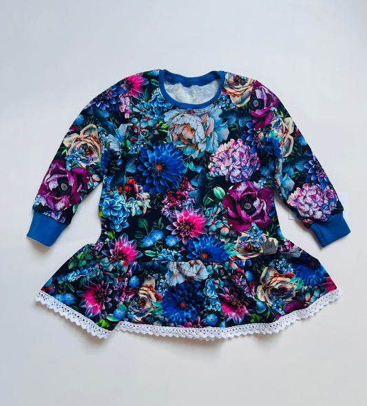 Jurkje 'Herfstbloemen' met borduursel Zwart / Marineblauw met Bloemenmotief