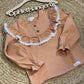 Meisjes Blouse Met Ruches Borduursel Decoratieve Knopen Knoopsluiting Camel