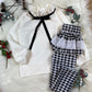 Meisjes Blouse Met Decoratieve Opstaande Kraag en Decoratieve Velours Strik Wit
