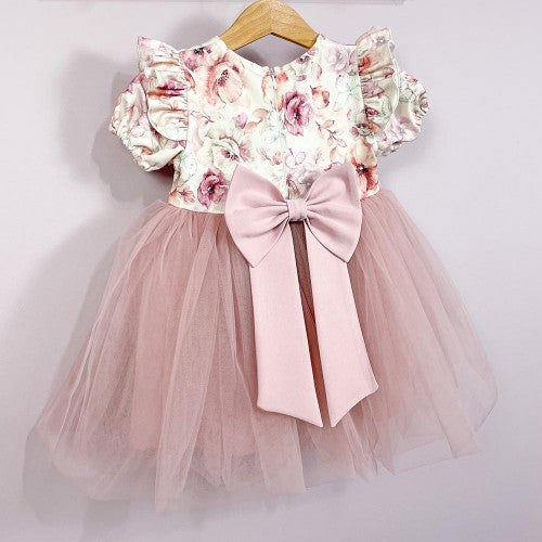 Tule Jurk 'Maja Viooltjes' Creme / Roze