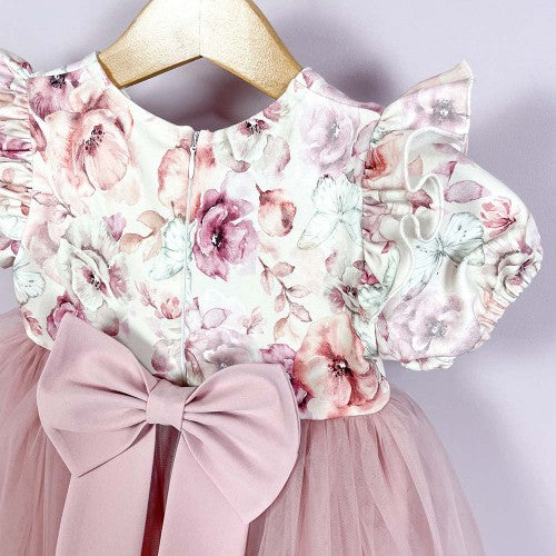 Tule Jurk 'Maja Viooltjes' Creme / Roze