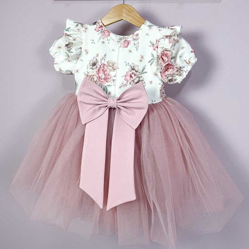 Tule Jurk 'Maja Retro Flowers' Creme / Roze